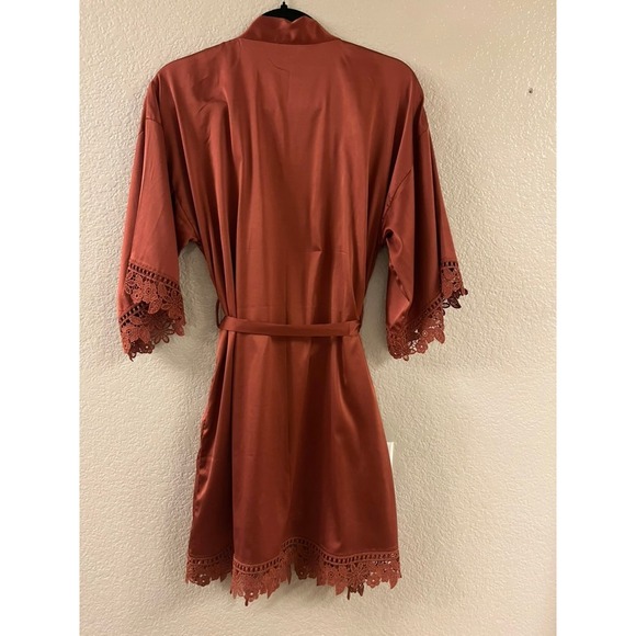 AW Bridal Dark Pink Satin Lace Trim Robe Small Wedding Getting Ready - Picture 4 of 6